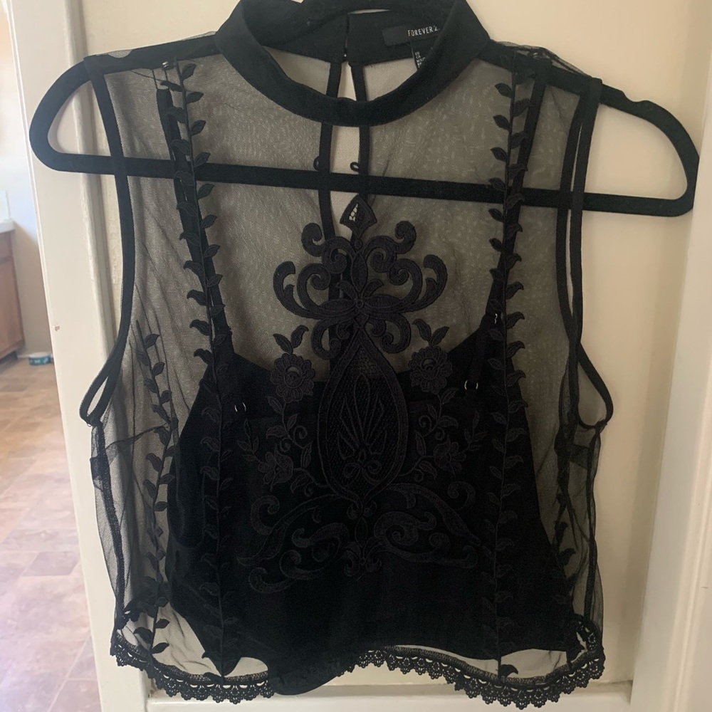 Black Lace/Mesh Crop Top